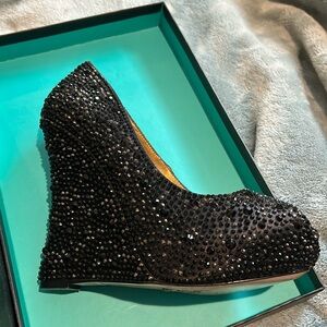 Black Swarovski Crystal Comfy Wedge Dress Show- 9 /EU40